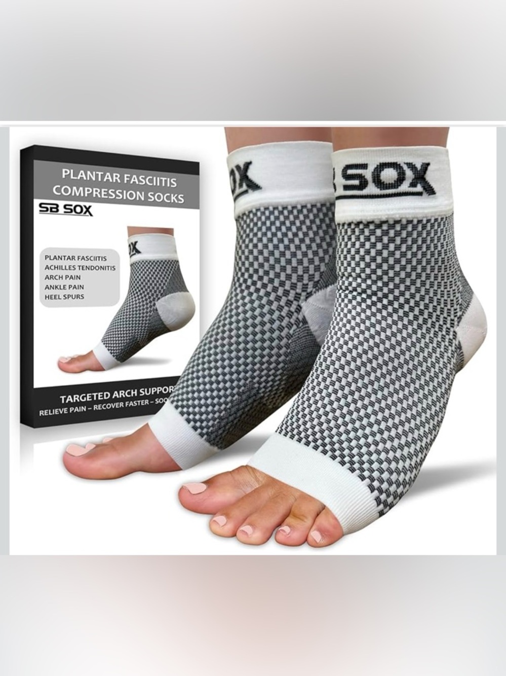 SB Sox Compression Foot Sleeves - white & Black Support Medium Size 6-10.5